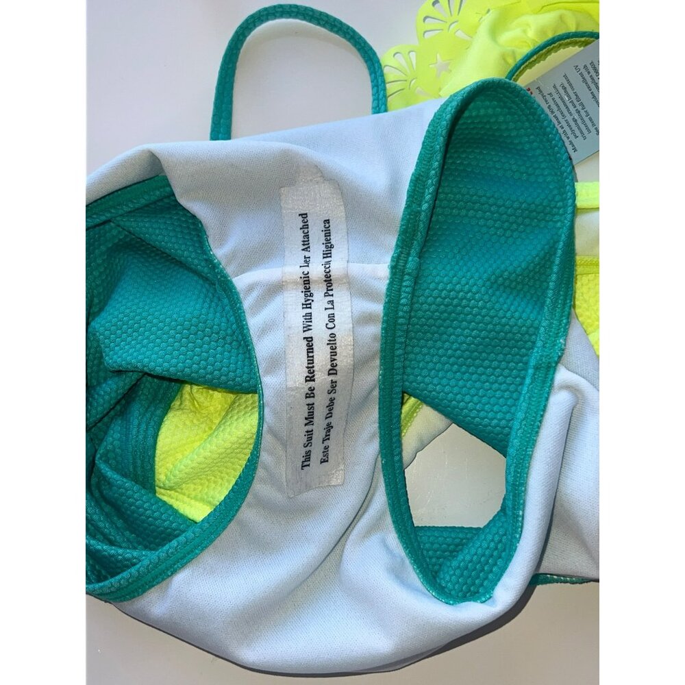 Cat & Jack Girls One-Shoulder Ruffle Swimsuit M (8) Yellow & Green - Picture 4 of 7